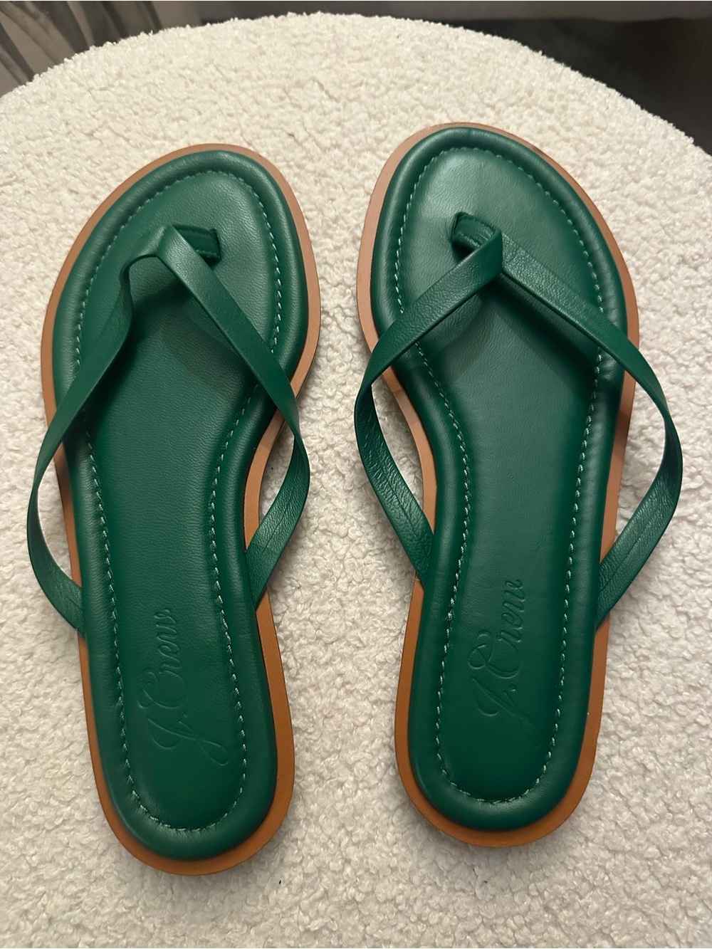 New J. Crew $118 Green Leather Sandals - Made in Italy, Kelly Emerald Green